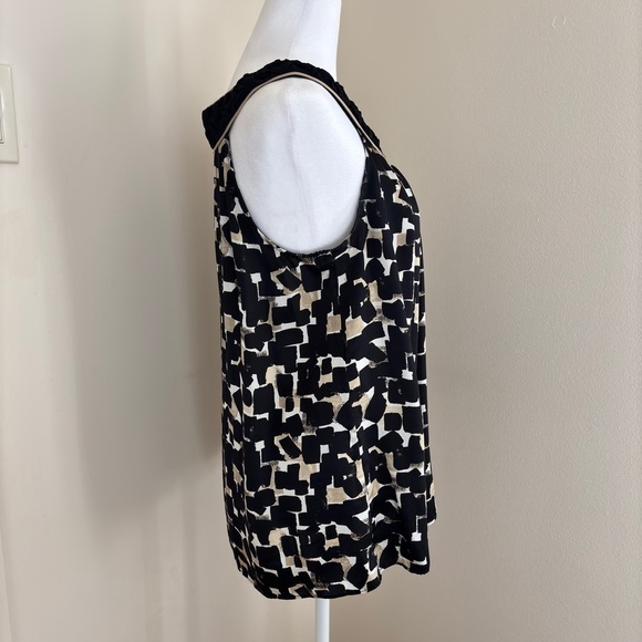 White House Black Market Scoop Neck Black Tan Blouse | Size Small - Picture 5 of 7